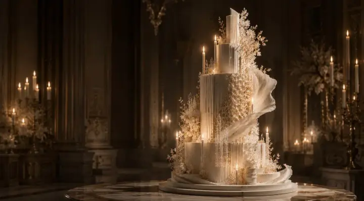 Luxuriöse Hochzeitstorte mit Kerzen und Blumendekor — Vermittlung von Konditoren durch eliXir EVENT