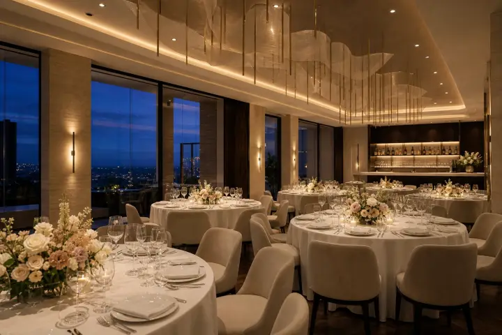 Moderne Hochzeitslocation mit LED-Beleuchtung — stilvolle Räume für eure Hochzeit